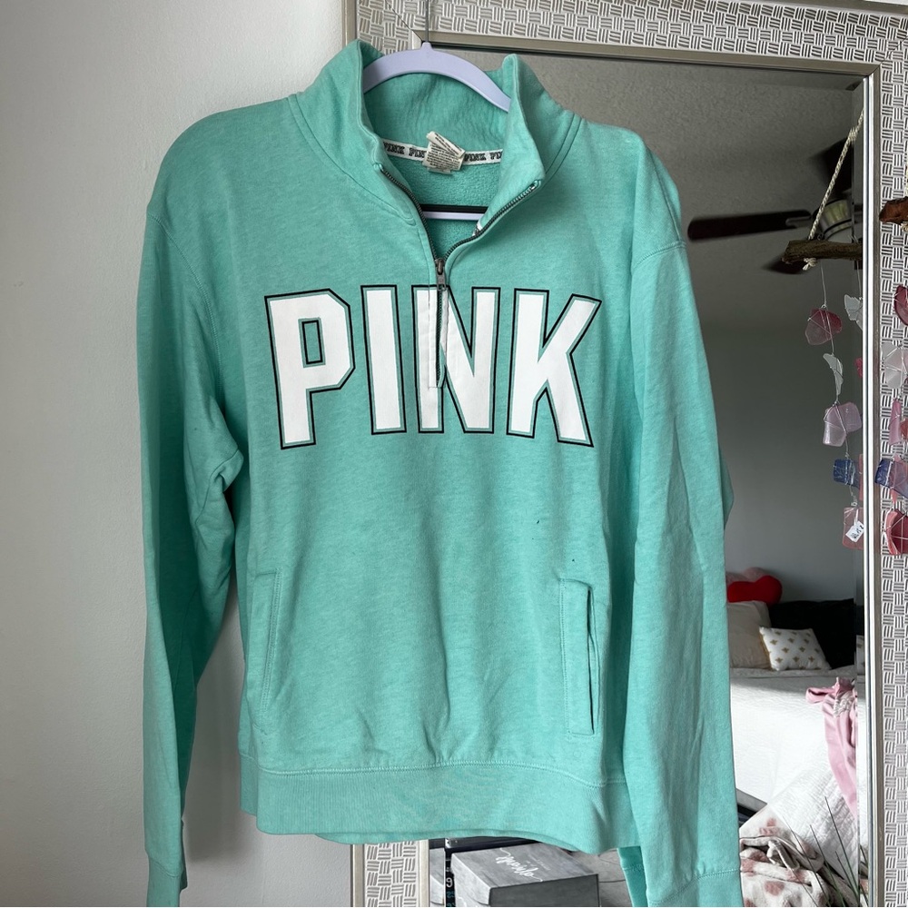 Victoria's Secret PINK Teal Quarter-Zip Sweatshirt